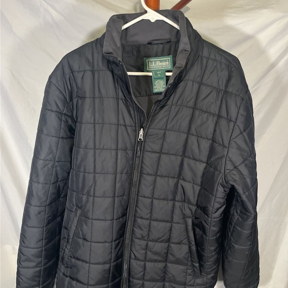 Il Bean Mens Black Thinsulate Jacket Puffer Coat Size L Full Zip Pockets